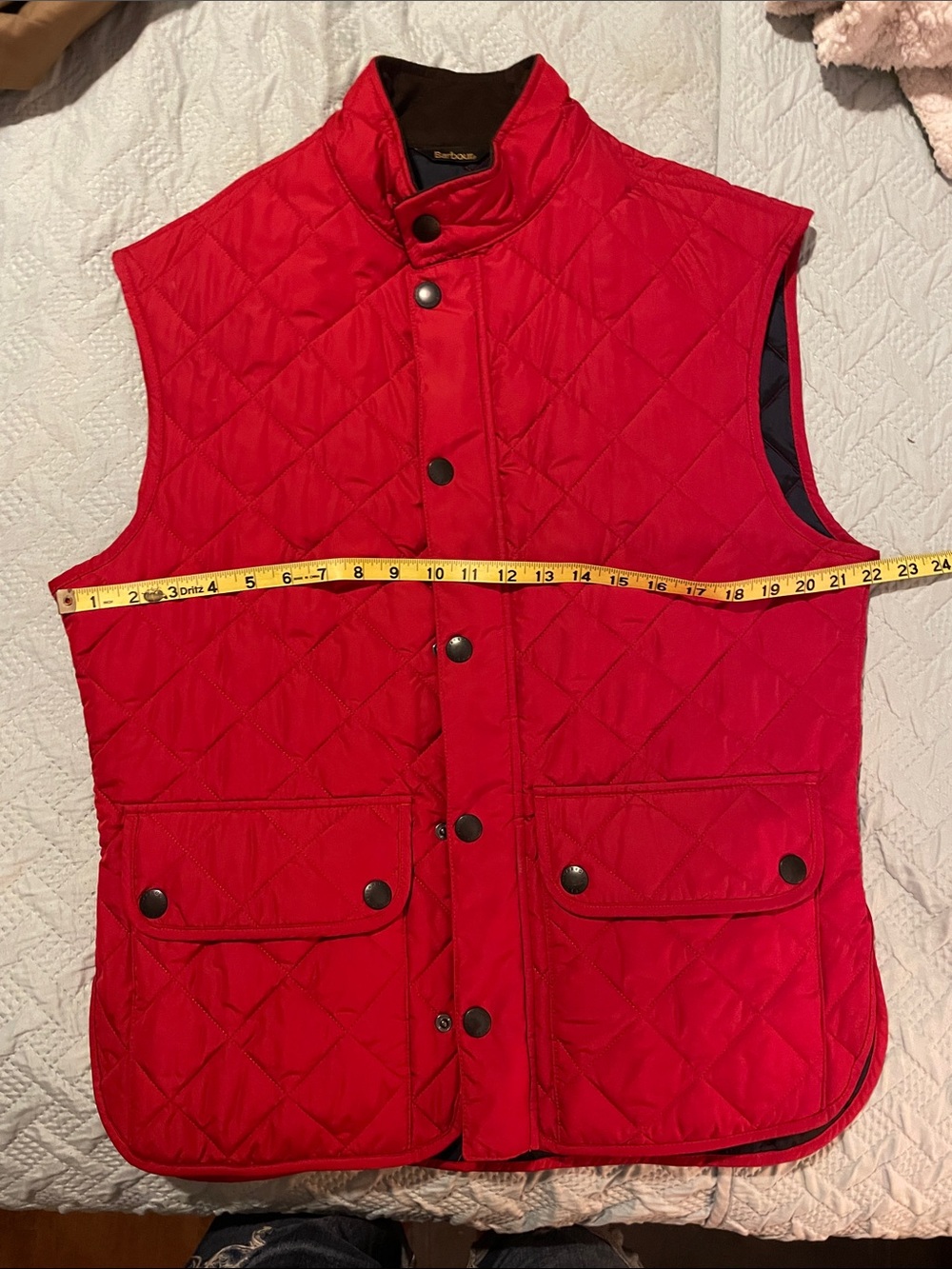 Barbour Quilted Bright Red Men's Vest with Snap Front